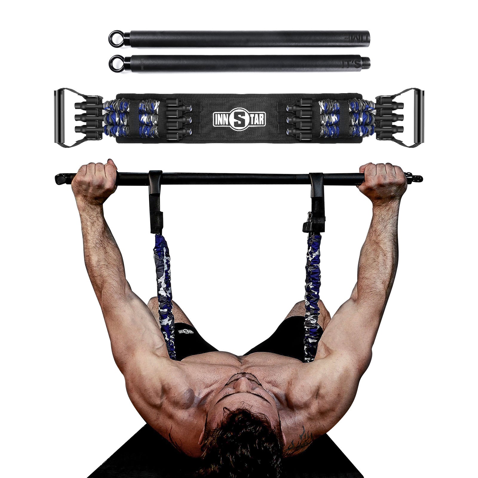 INNSTAR Bench Press Band with Detachable Bar, Adjustable Push Up Resistance Bands