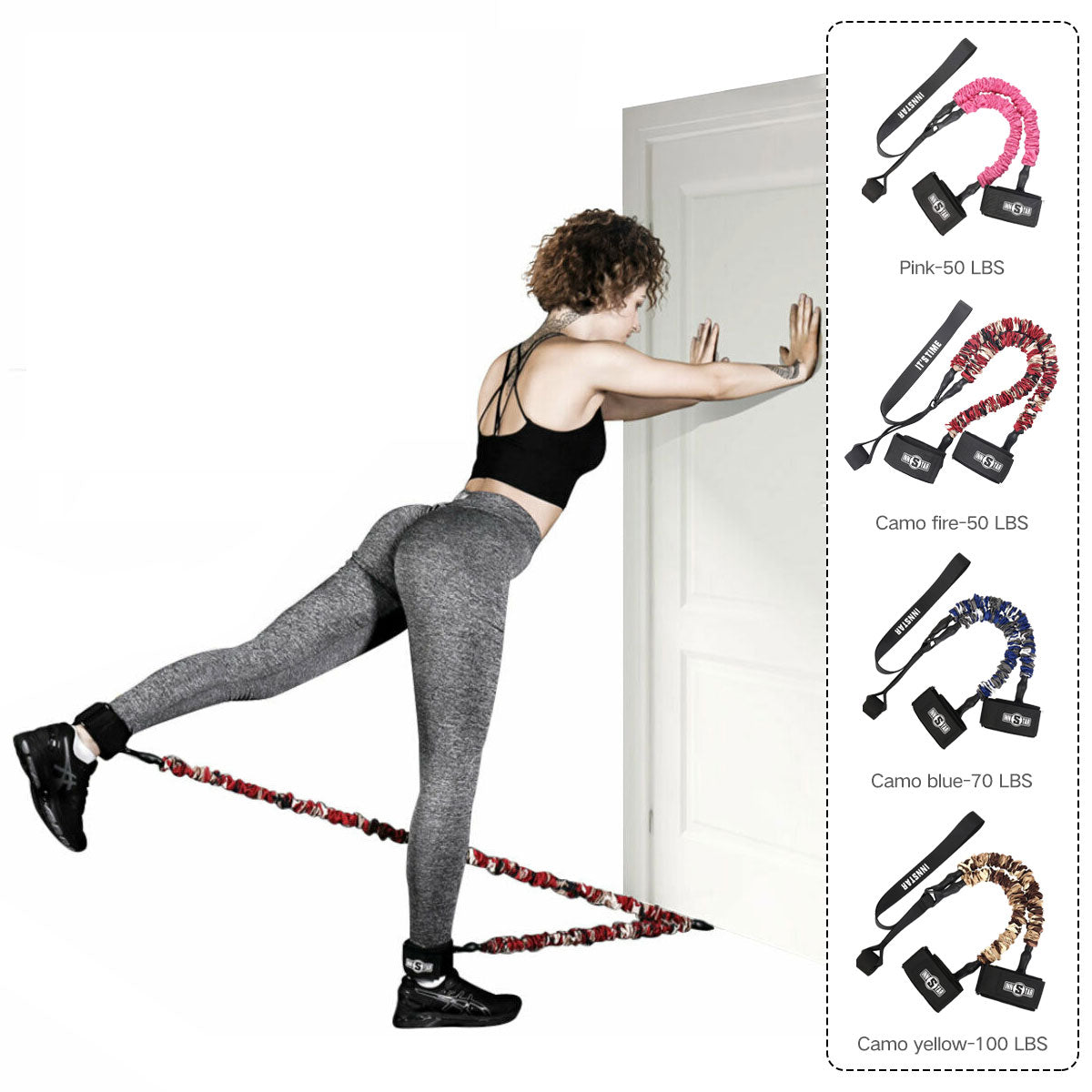 INNSTAR Booty Resistance Band, Glute Cord Cable Machine for Hip Home Workout.